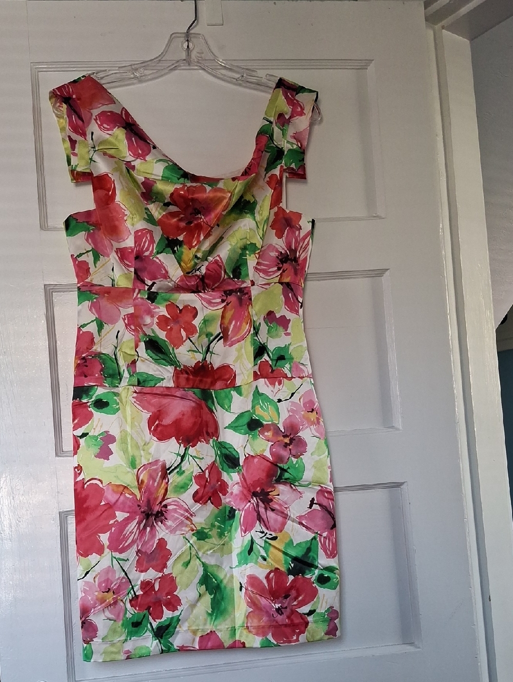 Black Halo Pink & Green Floral Scoop-Neck Mini Dress